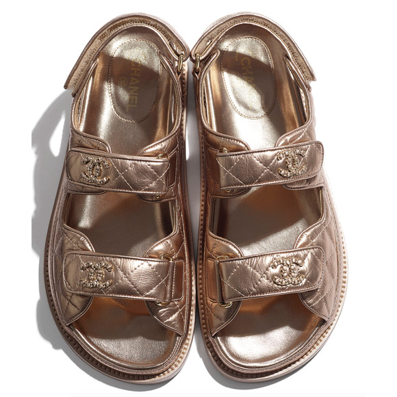 Chanel 21C Bronze Quilt Chain CC Logo Mule Slide Strap Flat Teva Dad Sandal 35.5 - Picture 6 of 12